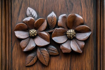 Detailed Wood Carving of Beautiful Flowers and Leaves on Panel
