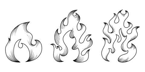 Hand drawn of Fire flame icon symbol. isolated on white background. vector icon illustration