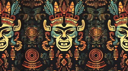 Obraz premium inca sun god seamless pattern wallpaper