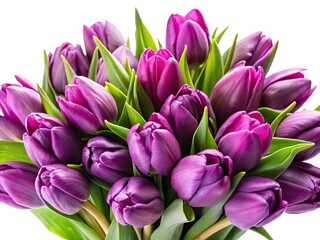 Obraz premium A vibrant purple violet tulip bouquet, lush spring blooms, isolated on white.
