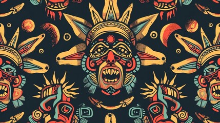 inca sun god seamless pattern wallpaper