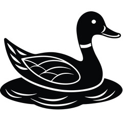 A basic duck icon with a curved beak and simple wing lines, vector art.