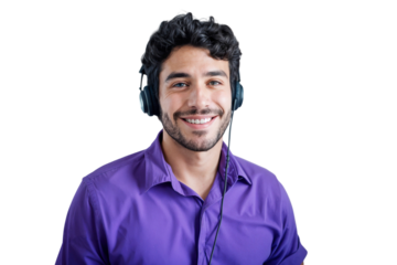 Call center operator wearing headset, isolated on transparent background