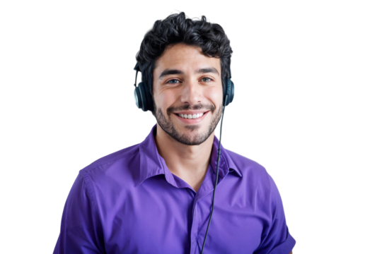 Call center operator wearing headset, isolated on transparent background