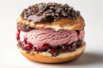 A delicious doughnut ice cream sandwich of different flavours. (Generative AI)