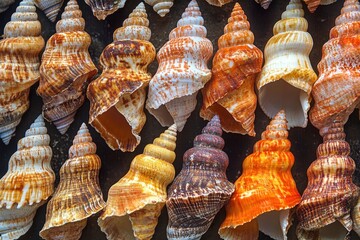 Colorful Shells Displayed Harmoniously on a Dark Background