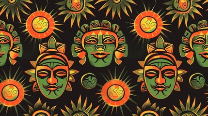 Fototapeta premium inca sun god seamless pattern wallpaper