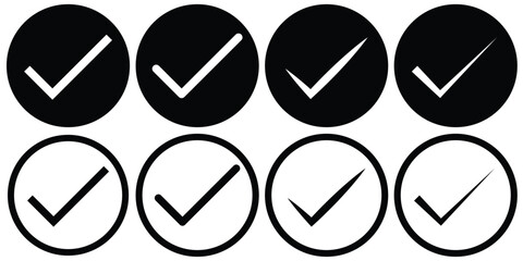 Simple check mark in a box. set with different line width. Set of green, red, black approval checkmarks symbols. Round checkbox icon set. check mark icon vector .symbol, sign, yes, right. EPS 10