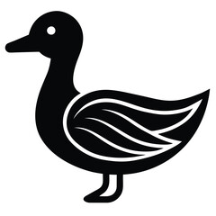A basic duck icon with a curved beak and simple wing lines, vector art.