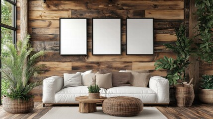 Modern Cozy Living Room with Wooden Wall and Stylish Decor