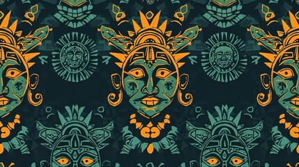 Fototapeta premium inca sun god seamless pattern wallpaper