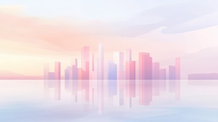 Fototapeta premium A city skyline is reflected in the water