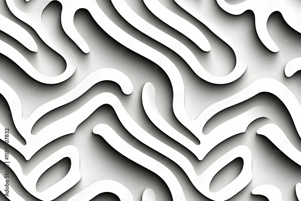 Poster abstract grayscale 3d wave pattern, seamless texture, modern minimalist design, perfect for backgrou