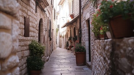 Obraz premium The idyllic town of Assisi, historic stone buildings and the majestic Basilica of St. Francis