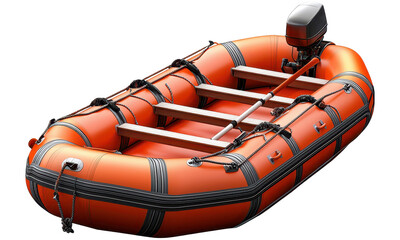 Orange inflatable rescue raft with paddles on a transparent background clipart