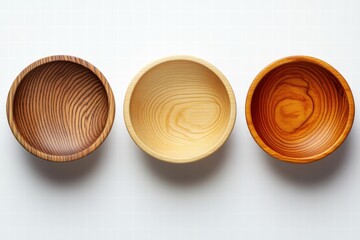 Elegant Wooden Bowls in Various Natural Finishes on a Light Background