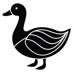 A basic duck icon with a curved beak and simple wing lines, vector art.