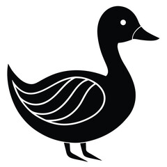 A basic duck icon with a curved beak and simple wing lines, vector art.