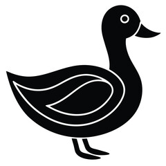 A basic duck icon with a curved beak and simple wing lines, vector art.