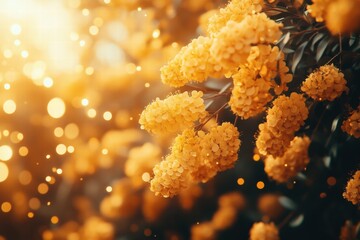 Golden Blossoms Under Soft Sunlight with Bokeh Background Effect