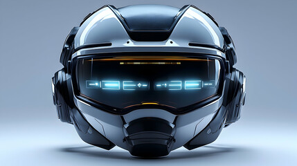 Futuristic Helmet Displaying Data Against a Gray Background.