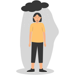 Young People Mental Disorder. Depressed and Frustrated. Flat Cartoon Vector Illustration