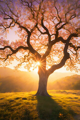 Sunlight Filtering Through Tree Branches in a Serene Forest