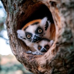 Adorable Madagascar Mouse Lemurs in Tree Hollow  Wildlife  Nature
