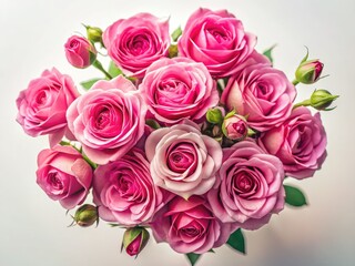 Obraz premium High-resolution image: isolated pink roses, captured by drone, pristine white background.