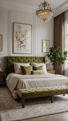 Luxurious beige bedroom featuring modern earth tone design, cozy bedding, and large panoramic windows Contemporary Interior Design Bedroom Inspiration