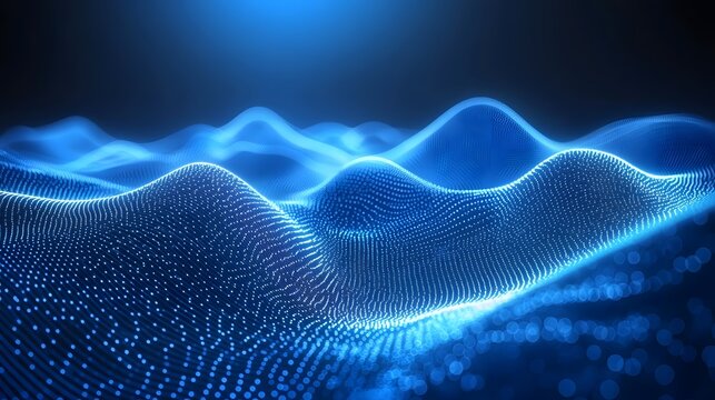 Dynamic and flowing abstract data stream in a high tech blue aesthetic  Futuristic digital visualization with glowing particle lines waves