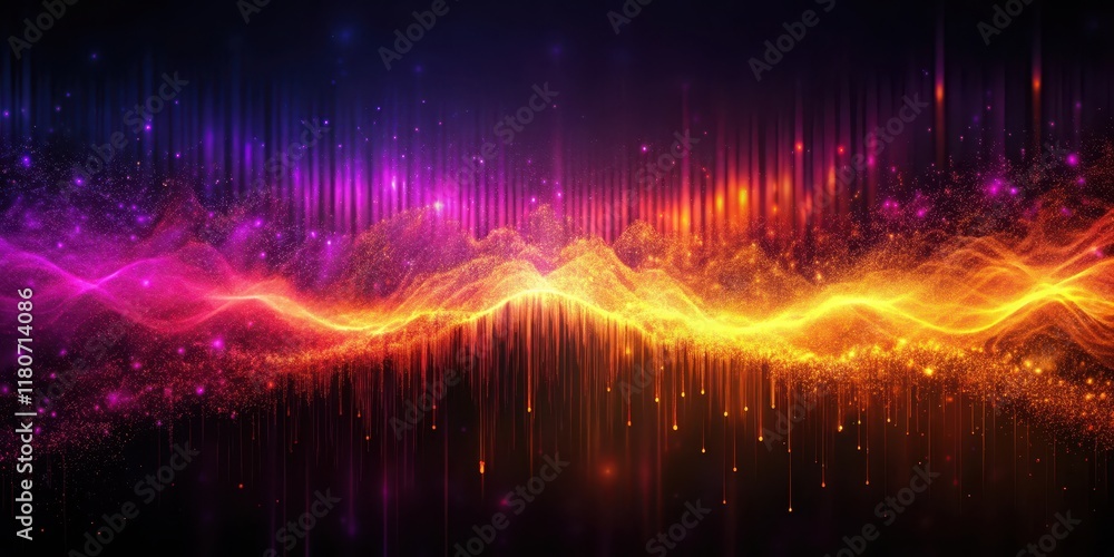 Wall mural abstract glowing wave energy pattern with shimmering particles and vertical light streaks