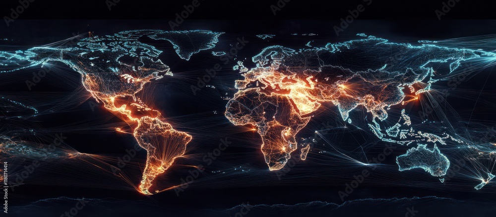 Poster global network connections visualized on a world map. (1)