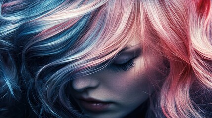 Naklejka premium Close-up view of a woman with stunning blue and pink hair