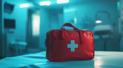 Hospital room with first aid bag