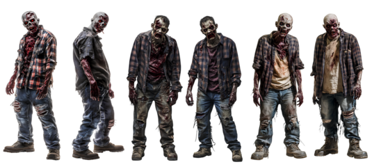 Realistic Zombie Horde Isolated on Transparent Background - Perfect for Horror Projects
