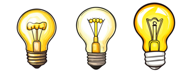 Cartoon light bulb isolated on transparent background, PNG
