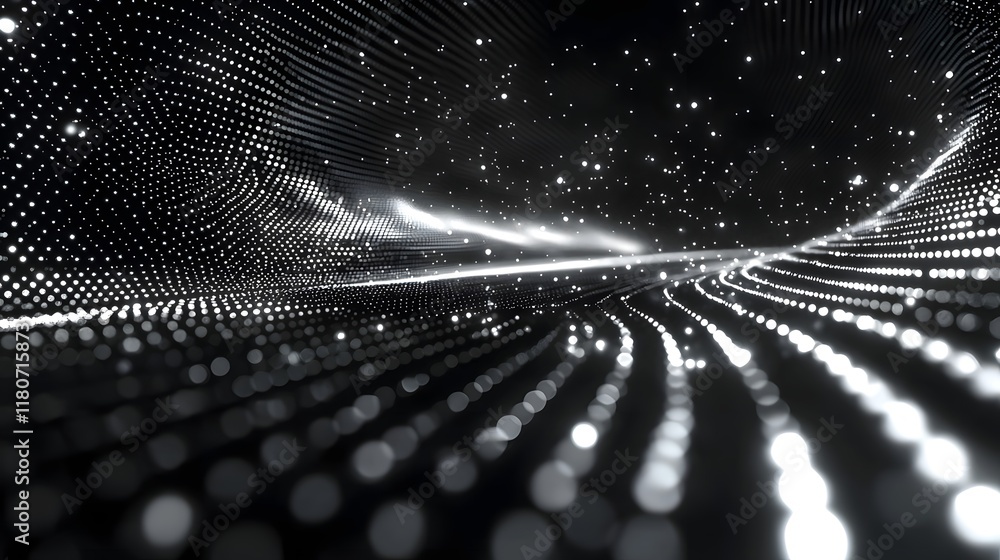Poster captivating abstract 3d wireframe mesh design with glowing pulsating lines and radiant particles cre