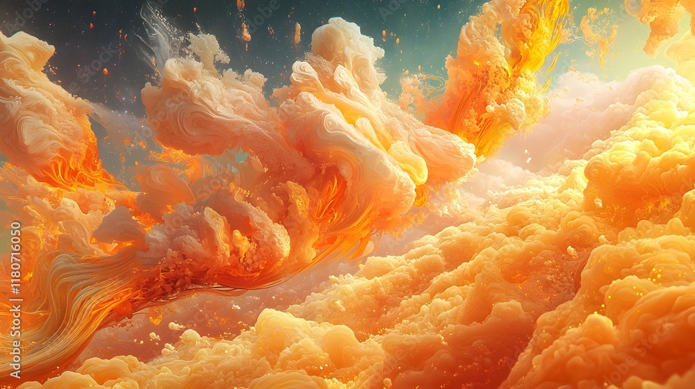 Poster surreal and dynamic dreamscape featuring flowing clouds abstract swirling energy and vibrant fiery e