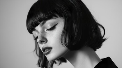 Monochrome Beauty: A Close-Up Portrait of a Woman