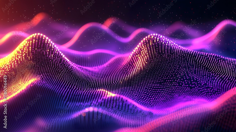 Poster captivating digital artwork featuring a glowing matrix of dots and lines creating a futuristic tech 