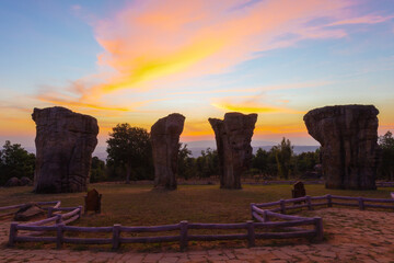 Mor Hin Khao is located in Phu Laen Kha National Park, Mueang District, Chaiyaphum Province. It is a stone pillar and stone column, a naturally occurring sculpture, scattered in various places © Rungsilp