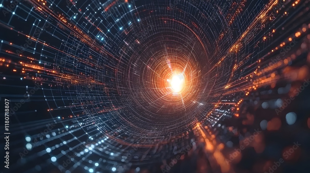 Poster mesmerizing digital vortex with radiating glowing lines and patterns that create a captivating futur