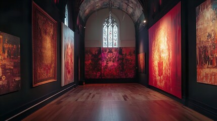 Naklejka premium Crimson Canvas: A Captivating Art Gallery Exhibit
