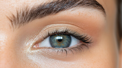 Obraz premium Close up of model eye showcasing expertly applied makeup and lashes