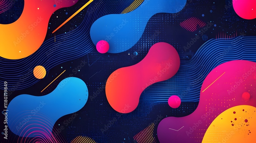 Poster captivating cybernetic neon patterns swirling in a cosmic digital dreamscape vibrant abstract and fu