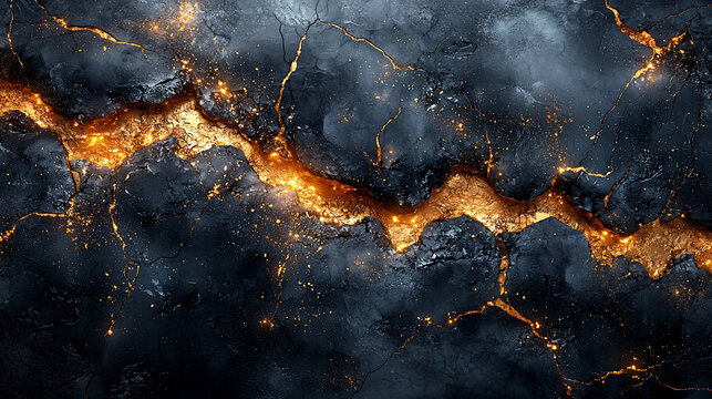 Molten lava flows through cracked dark rock.