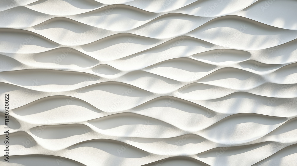 Poster Textured white wall with flowing wave patterns creating serene atmosphere