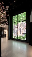 Futuristic Cityscape Display in Modern Lobby