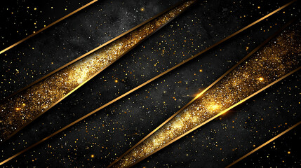 Abstract black gold glitter diagonal stripes background.